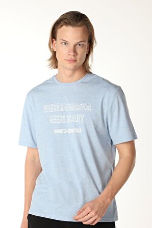 ERKEK BASKILI KISA KOLLU BİSİKLET YAKA TİŞÖRT MAVİ - M