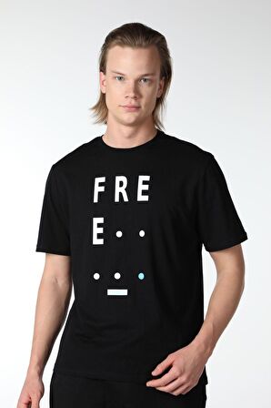 ERKEK BASKILI KISA KOLLU BİSİKLET YAKA TİŞÖRT SİYAH - S