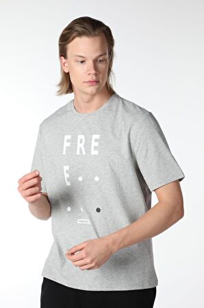 ERKEK BASKILI KISA KOLLU BİSİKLET YAKA TİŞÖRT GRİ - S