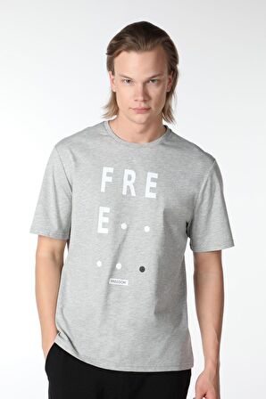 ERKEK BASKILI KISA KOLLU BİSİKLET YAKA TİŞÖRT GRİ - M