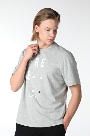 ERKEK BASKILI KISA KOLLU BİSİKLET YAKA TİŞÖRT GRİ - M