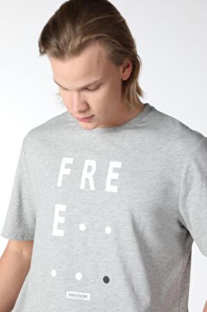 ERKEK BASKILI KISA KOLLU BİSİKLET YAKA TİŞÖRT GRİ - M