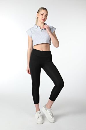 defy's KADIN YAKA DETAYLI CROP KIRÇILLI GRİ - XL
