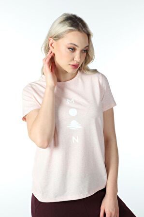 defy's KADIN BASKILI KISA KOLLU BİSİKLET YAKA TİŞÖRT PEMBE MEL - XS