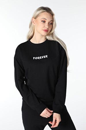 defy's KADIN BASKILI SWEAT SİYAH - XL