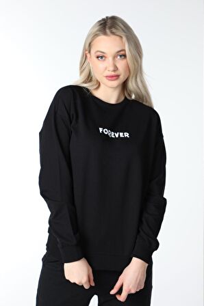 defy's KADIN BASKILI SWEAT SİYAH - XL