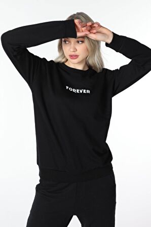 defy's KADIN BASKILI SWEAT SİYAH - XL