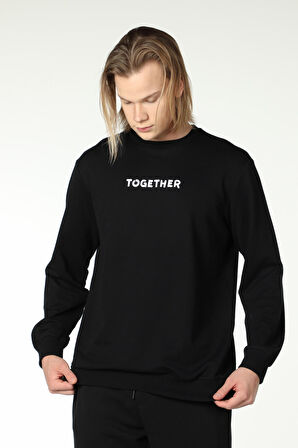 defy's ERKEK BASKILI UZUN KOLLU BİSİKLET YAKA SWEATSHIRT SİYAH - L