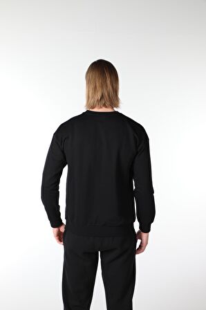 defy's ERKEK BASKILI UZUN KOLLU BİSİKLET YAKA SWEATSHIRT SİYAH - XL