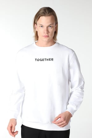 defy's ERKEK BASKILI UZUN KOLLU BİSİKLET YAKA SWEATSHIRT BEYAZ - S