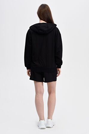 defy's KADIN KAPÜŞONLU FERMUARLI OVERSIZE SWEATSHIRT SİYAH - S