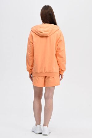 defy's KADIN KAPÜŞONLU FERMUARLI OVERSIZE SWEATSHIRT ORANJ - M