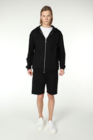 defy's ERKEK KAPÜŞONLU FERMUARLI OVERSIZE SWEATSHIRT SİYAH - M