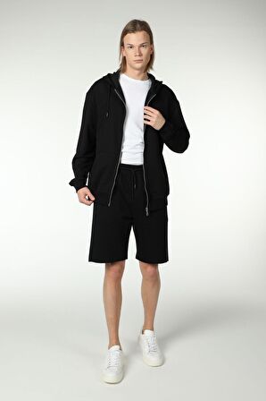 defy's ERKEK KAPÜŞONLU FERMUARLI OVERSIZE SWEATSHIRT SİYAH - L