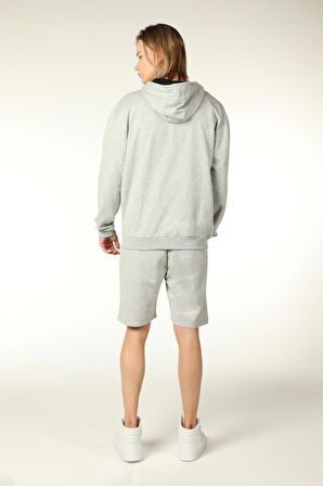 defy's ERKEK KAPÜŞONLU FERMUARLI OVERSIZE SWEATSHIRT GRİ MELANJ - S