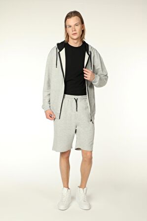 defy's ERKEK KAPÜŞONLU FERMUARLI OVERSIZE SWEATSHIRT GRİ MELANJ - S