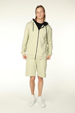 defy's ERKEK KAPÜŞONLU FERMUARLI OVERSIZE SWEATSHIRT AÇIK YEŞİL - M