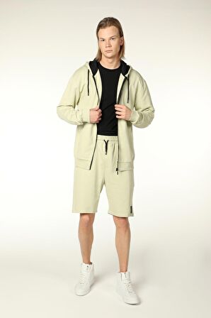 defy's ERKEK KAPÜŞONLU FERMUARLI OVERSIZE SWEATSHIRT AÇIK YEŞİL - M