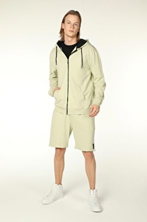 defy's ERKEK KAPÜŞONLU FERMUARLI OVERSIZE SWEATSHIRT AÇIK YEŞİL - XXL