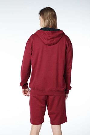 defy's ERKEK KAPÜŞONLU FERMUARLI OVERSIZE SWEATSHIRT BORDO - S