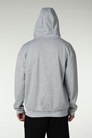 defy's ERKEK KAPÜŞONLU FERMUARLI OVERSIZE SWEATSHIRT KIRÇILLI GRİ - S