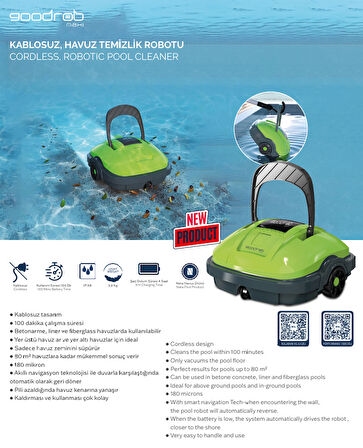 Goodrob Kablosuz Havuz Temizlik Robotu 30w-Cordless Robotic Pool Cleaner-ToptancıyızBiz