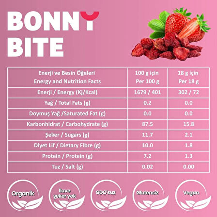 BONNY BITE KURUTULMUŞ ÇITIR ÇİLEK ATIŞTIRMALIĞI (18GR)