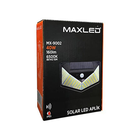 Maxled MX-9002- 40W 6500K Soğuk Beyaz | Sensörlü Solar LED Aplik - IP65