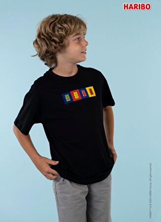 Haribo Baskılı Siyah Erkek T-Shirt Haribo Erkek Çocuk T-shirt-2