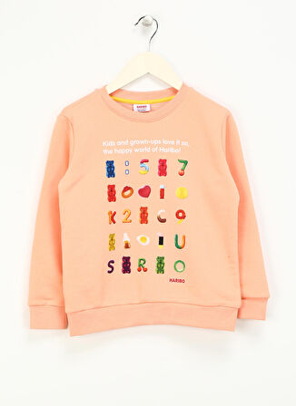 Haribo Baskılı Kız Çocuk Somon Sweatshırt HRBTXT302 Haribo Çocuk Sweatshirt