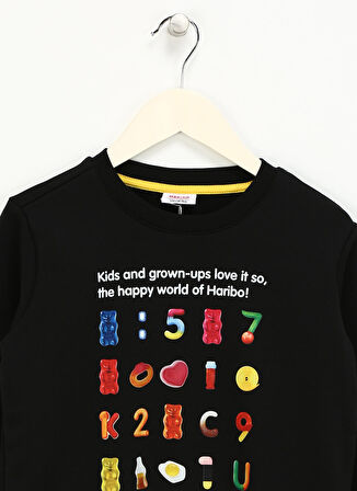 Haribo Baskılı Kız Çocuk Siyah Sweatshırt HRBTXT302 Haribo Çocuk Sweatshirt