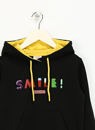 Haribo Baskılı Kız Çocuk Siyah Sweatshırt HRBTXT315 Haribo Hoodie Çocuk Sweat