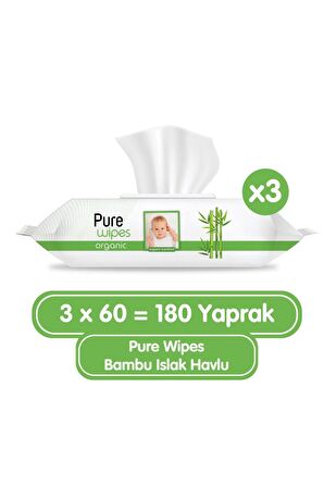 Pure Baby Organik Bambu Özlü Islak Havlu 3×60 (180 Yaprak)