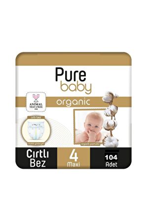 Pure Baby Organic 4 Numara Maxi 104'lü Cırtlı Bez