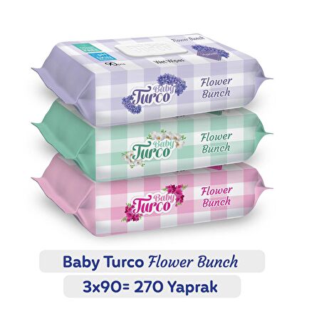 Baby Turco Flower Bunch Islak Havlu 3x90 (270 Yaprak)