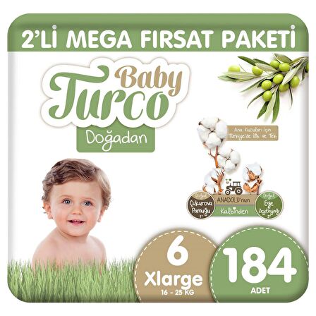 Baby Turco Doğadan 6 Numara X Large 184'lü Bel Bantlı Bez