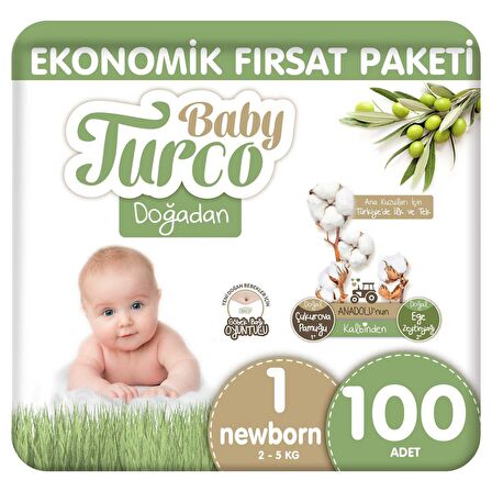 Baby Turco Doğadan Ekonomik Fırsat Paketi Bebek Bezi 1 Numara Newborn 100 Adet