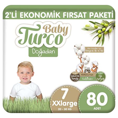 Baby Turco Doğadan 2'li Ekonomik Fırsat Paketi Bebek Bezi 7 Numara Xxlarge 80 Adet