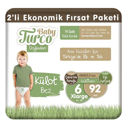 Baby Turco Doğadan 6 Numara X Large 92'li Külot Bez