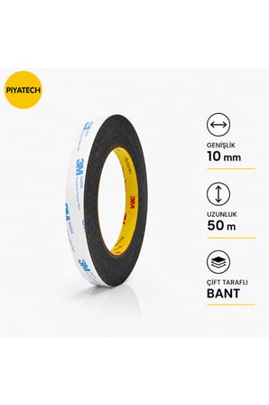 Scotch Çift Taraflı Bant 10 mm x 50 Metre Güçlü Yapıştırıcı Siyah Akrilik Bant EKRAN CAM KASA KAPAK TAMİR BANDI