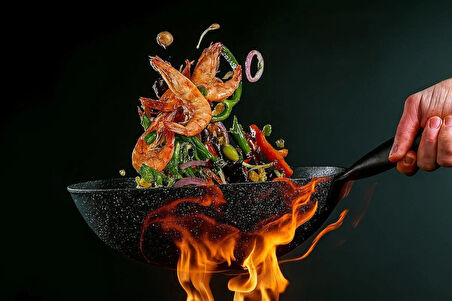 ThermoAD Granit Döküm Wok Tava 28cm - Gri