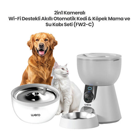 Wero 2in1 Kameralı, Wi-Fi Destekli Akıllı Otomatik Kedi & Köpek Mama ve Su Kabı Seti (FW2-C)