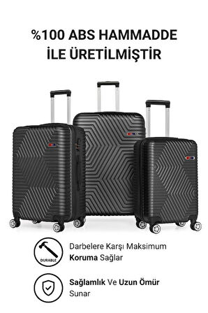 G&D Polo Suitcase Abs 3'lü Siyah Lüx Valiz Seyahat Seti 600.01-set