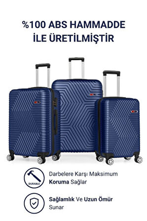 G&D Polo Suitcase Abs 3'lü Lacivert Lüx Valiz Seyahat Seti 600.04-set