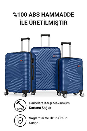 G&D Polo Suitcase Abs 3'lü Çivit Mavi Lüx Valiz Seyahat Seti 600.05-set