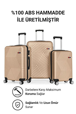 G&D Polo Suitcase Abs 3'lü Gold Lüx Valiz Seyahat Seti 600.06-set