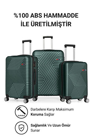 G&D Polo Suitcase Abs 3'lü Haki Yeşil Lüx Valiz Seyahat Seti 600.07-set