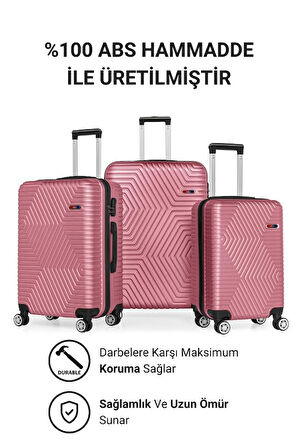 G&D Polo Suitcase Abs 3'lü Gül Kurusu Lüx Valiz Seyahat Seti 600.08-set