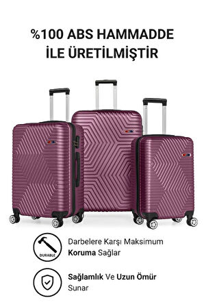 G&D Polo Suitcase Abs 3'lü Mürdüm Lüx Valiz Seyahat Seti 600.09-set