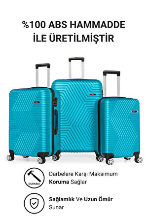 G&D Polo Suitcase Abs 3'lü Turkuaz Lüx Valiz Seyahat Seti 600.16-set